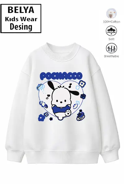 Trend Çocuk Kız Model Tam Kalıp Oversize Kalp Pochac 2 İplik Pamuğa Pamuk Kumaş Sweatshirt 19