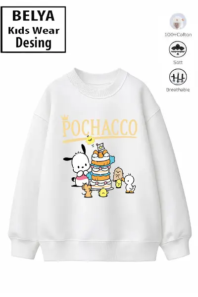 Trend Çocuk Kız Model Tam Kalıp Oversize Melody Pochac 2 İplik Pamuğa Pamuk Kumaş Sweatshirt 18