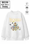 Trend Çocuk Kız Model Tam Kalıp Oversize Melody Pochac 2 İplik Pamuğa Pamuk Kumaş Sweatshirt 18-1