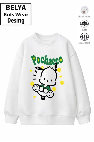 Trend Çocuk Kız Model Tam Kalıp Oversize Melody Pochac 2 İplik Pamuğa Pamuk Kumaş Sweatshirt 17