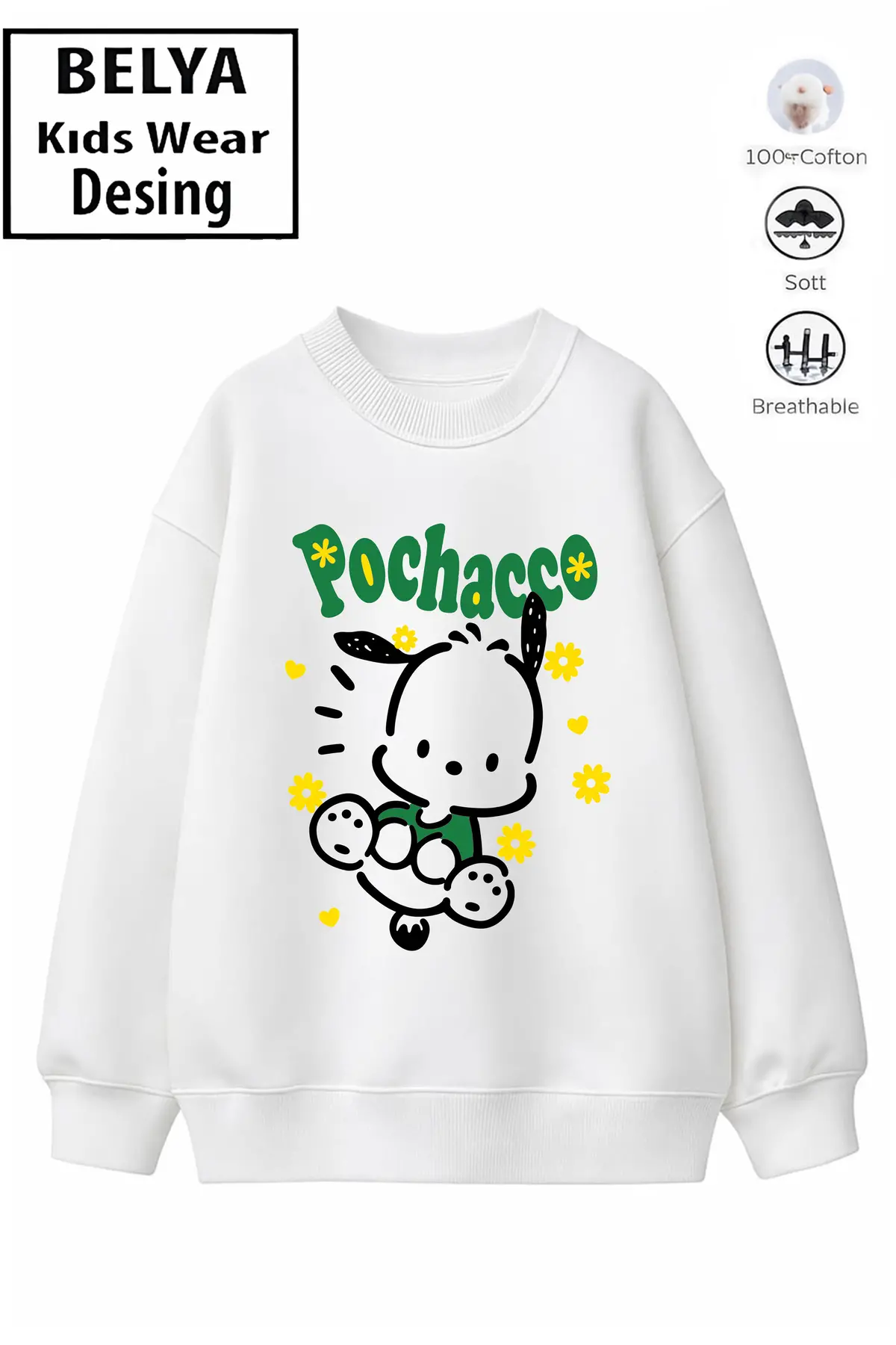 Trend Çocuk Kız Model Tam Kalıp Oversize Melody Pochac 2 İplik Pamuğa Pamuk Kumaş Sweatshirt 17