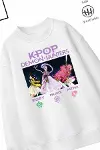 Trend Çocuk Kız Model Tam Kalıp Oversize Kpop Tasarım 2 İplik Pamuğa Pamuk Kumaş Sweatshirt 13-2