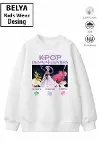 Trend Çocuk Kız Model Tam Kalıp Oversize Kpop Tasarım 2 İplik Pamuğa Pamuk Kumaş Sweatshirt 13-1