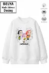 Trend Çocuk Kız Model Tam Kalıp Oversize Karikatür Hun Tasarım 2 İplik Pamuğa Pamuk Kumaş Sweatshirt 12-1