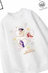 Trend Çocuk Kız Model Tam Kalıp Oversize Kalpli Hun Tasarım 2 İplik Pamuğa Pamuk Kumaş Sweatshirt 11-2