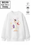 Trend Çocuk Kız Model Tam Kalıp Oversize Kalpli Hun Tasarım 2 İplik Pamuğa Pamuk Kumaş Sweatshirt 11-1