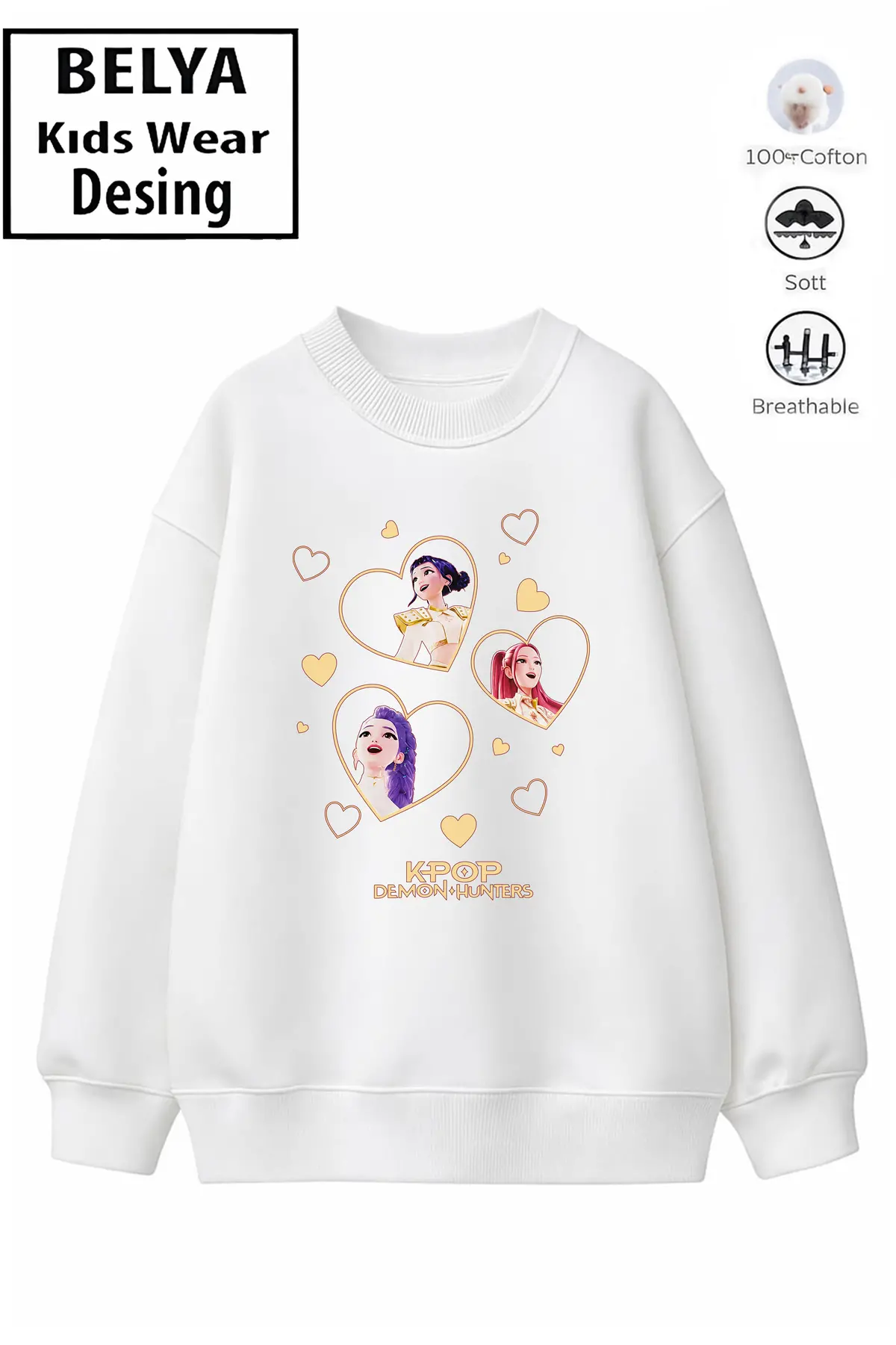 Trend Çocuk Kız Model Tam Kalıp Oversize Kalpli Hun Tasarım 2 İplik Pamuğa Pamuk Kumaş Sweatshirt 11