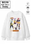 Trend Çocuk Kız Model Tam Kalıp Oversize Hun 3'lü İplik Pamuğa Pamuk Kumaş Sweatshirt 25-1