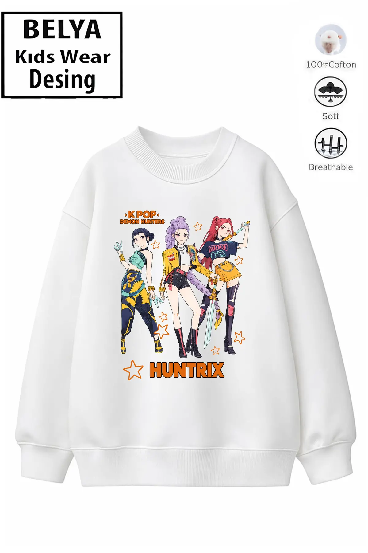 Trend Çocuk Kız Model Tam Kalıp Oversize Hun 3'lü İplik Pamuğa Pamuk Kumaş Sweatshirt 25