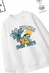 Trend Çocuk Erkek Model Tam Kalıp Oversize Dinazor Plaj 2 İplik Pamuğa Pamuk Kumaş Sweatshirt 24-2
