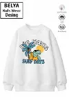Trend Çocuk Erkek Model Tam Kalıp Oversize Dinazor Plaj 2 İplik Pamuğa Pamuk Kumaş Sweatshirt 24-1