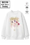 Trend Çocuk Kız Model Tam Kalıp Oversize Hun Tasarım 2 İplik Pamuğa Pamuk Kumaş Sweatshirt 9-1
