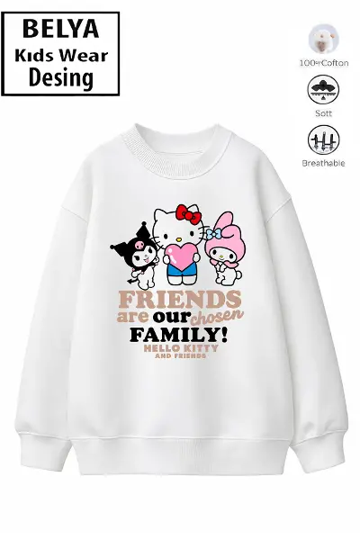 Trend Çocuk Kız Model Tam Kalıp Oversize Kedı Tasarım 2 İplik Pamuğa Pamuk Kumaş Sweatshirt 8