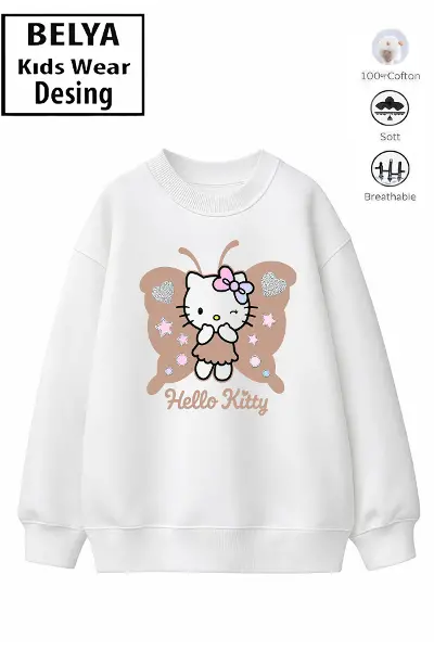 Trend Çocuk Kız Model Tam Kalıp Oversize Kanatlı Hel Tasarım 2 İplik Pamuğa Pamuk Kumaş Sweatshirt 41