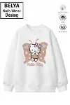 Trend Çocuk Kız Model Tam Kalıp Oversize Kanatlı Hel Tasarım 2 İplik Pamuğa Pamuk Kumaş Sweatshirt 41-1