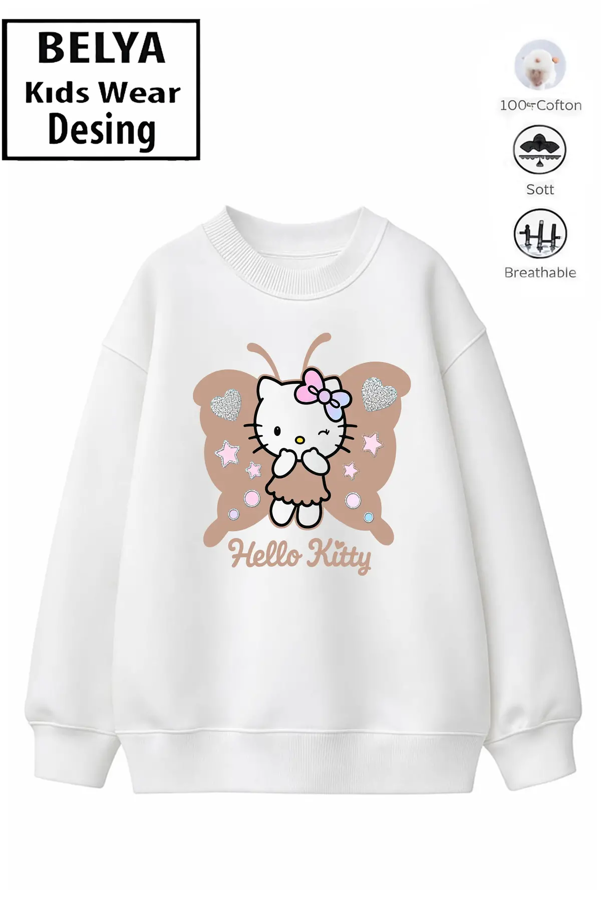 Trend Çocuk Kız Model Tam Kalıp Oversize Kanatlı Hel Tasarım 2 İplik Pamuğa Pamuk Kumaş Sweatshirt 41