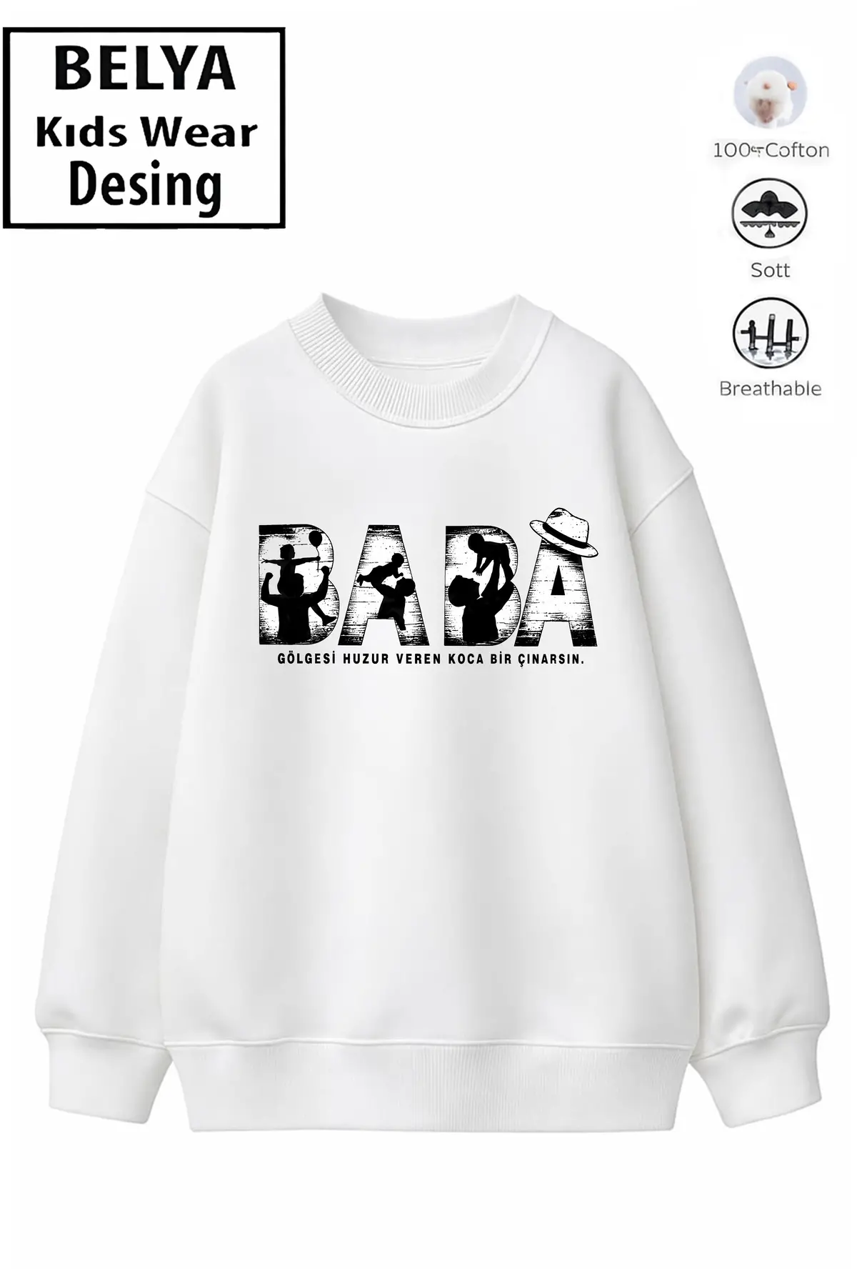 Trend Çocuk Unisex Model Tam Kalıp Oversize Baba Tasarım 2 İplik Pamuğa Pamuk Kumaş Sweatshirt 35