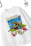 Trend Çocuk Erkek Model Tam Kalıp Oversize Dinazorlar Tasarım 2 İplik Pamuğa Pamuk Kumaş Sweatshirt 34-2