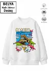 Trend Çocuk Erkek Model Tam Kalıp Oversize Dinazorlar Tasarım 2 İplik Pamuğa Pamuk Kumaş Sweatshirt 34-1