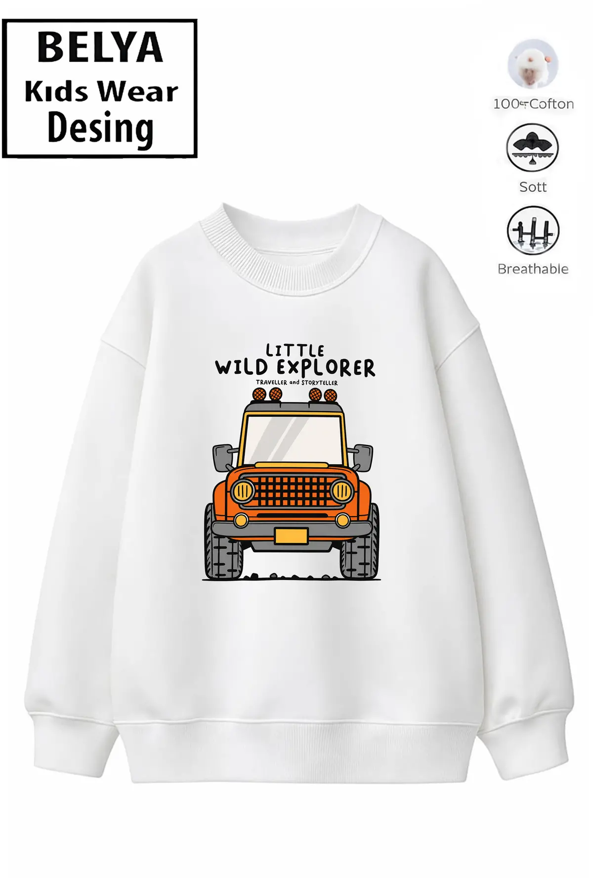 Trend Çocuk Erkek Model Tam Kalıp Oversize Araba Tasarım 2 İplik Pamuğa Pamuk Kumaş Sweatshirt 33