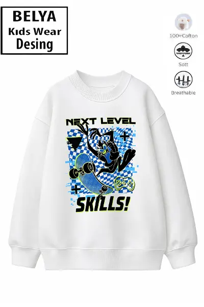 Trend Çocuk Erkek Model Tam Kalıp Oversize Kaykay 2 İplik Pamuğa Pamuk Kumaş Sweatshirt 31
