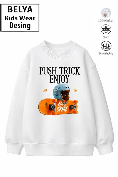 Trend Çocuk Unisex Model Tam Kalıp Oversize Kaykay 2 İplik Pamuğa Pamuk Kumaş Sweatshirt 29