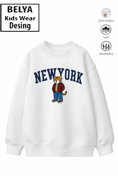 Trend Çocuk Erkek Model Tam Kalıp Oversize Kaplan 2 İplik Pamuğa Pamuk Kumaş Sweatshirt 27