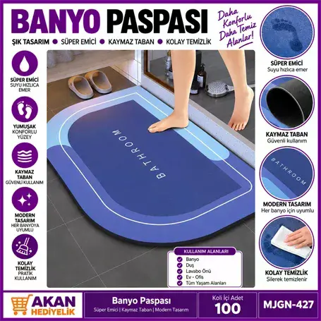Süper Emici Kaymaz Tabanlı Banyo Paspası