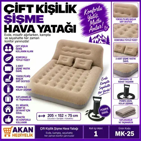 Konforlu Kamp Yatağı Çift Kişilik Şişme Hava Yatağı
