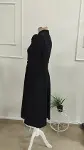 Kadın Tuvakar Kollu Yakadan Bağcıklı Düğmeli Midi Ithal Krep Elbise-8
