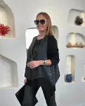 Kadın Uzun Kollu Asimetrik Kesim Viskon Bluz Ve çatlak Deri Görünümlü Yelek Ikili Takım-3