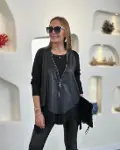 Kadın Uzun Kollu Asimetrik Kesim Viskon Bluz Ve çatlak Deri Görünümlü Yelek Ikili Takım-1