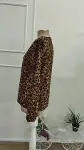 Kadın Uzun Kollu V Yakalı önden Pileli Leopar Desenli Süprem Bluz-6