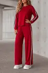 Kadın Uzun Kollu Bisiklet Yakalı şerit Detaylı Viskon Iki Iplik Bluzu Ve Pantolon Ikili Takım-2