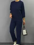 Kadın Uzun Kollu Bisiklet Yaka Viskon Iki Iplik Bluz Ve Pantolon Ikili Takım-2