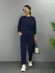 Kadın Uzun Kollu Bisiklet Yaka Viskon Iki Iplik Bluz Ve Pantolon Ikili Takım-1