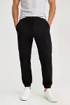 Erkek İki İplik Beli Lastikli Bağcıklı Regular Fit Jogger Eşofman Altı - Siyah-2