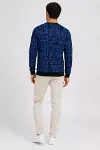 Erkek Siyah Mavi Yazı Desenli İki İplik Şardonlu Sweatshirt-2