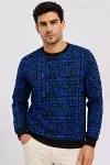 Erkek Siyah Mavi Yazı Desenli İki İplik Şardonlu Sweatshirt-3
