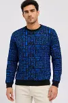 Erkek Siyah Mavi Yazı Desenli İki İplik Şardonlu Sweatshirt-4