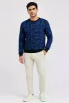 Erkek Siyah Mavi Yazı Desenli İki İplik Şardonlu Sweatshirt-1