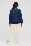 Siyah Mavi Yazı Desenli İki İplik Şardonlu Sweatshirt-2
