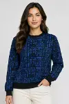 Siyah Mavi Yazı Desenli İki İplik Şardonlu Sweatshirt-3