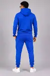 Erkek İki İplik Kapüşonlu Kanguru Cepli Sweatshirt Jogger Pantolon Alt Üst Eşofman Takımı -Saks Mavisi-2