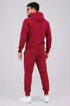 Erkek İki İplik Kapüşonlu Kanguru Cepli Sweatshirt Jogger Pantolon Alt Üst Eşofman Takımı -Bordo-2