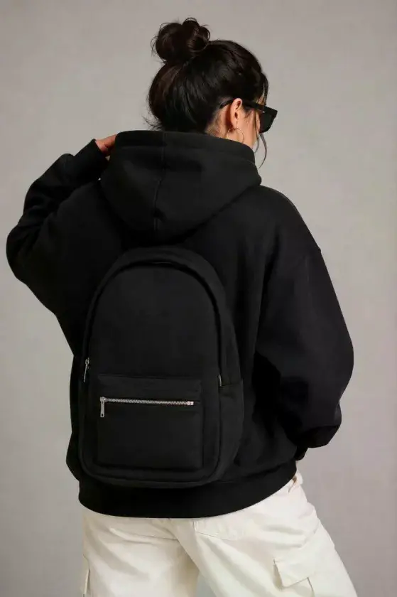 3 İplik Şardonlu Tam Fermuarlı Kapüşonlu Arka Çanta Detaylı Sweatshirt - Siyah-1 3 İplik Şardonlu Tam Fermuarlı Kapüşonlu Arka Çanta Detaylı Sweatshirt - Siyah-1