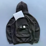3 İplik Şardonlu Tam Fermuarlı Kapüşonlu Arka Çanta Detaylı Sweatshirt - Siyah-2