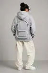 3 İplik Şardonlu Tam Fermuarlı Kapüşonlu Arka Çanta Detaylı Sweatshirt - Gri-4