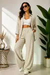 Sofya Keten Gömlek Pantolon Alt Üst Takım Uzun Kollu - Krem-4