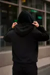 Erkek Maskeli Ninja Model Çift Kapüşonlu 3 İplik Şardonlu Fermuarlı Sweatshirt - Siyah-3